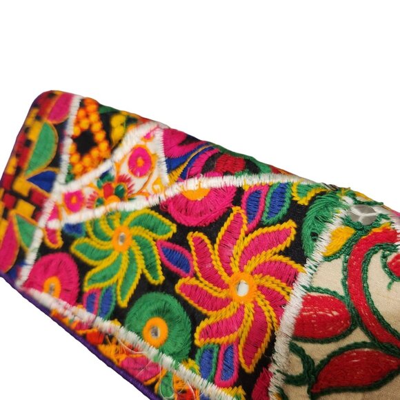 Colorful Sacred Threads Boho Clutch Purse With Beaded Strap & Embroidered Patter - Picture 10 of 10